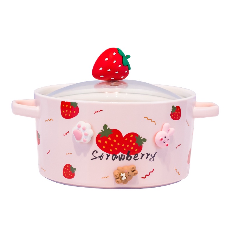 Bát Gốm Ăn Mì Trái Cây Tức Thì Với Nắp Đậy Tai Đôi Dễ Vệ Sinh Nhiệt Độ Cao Có Thể Dùng Trong Lò Vi Sóng