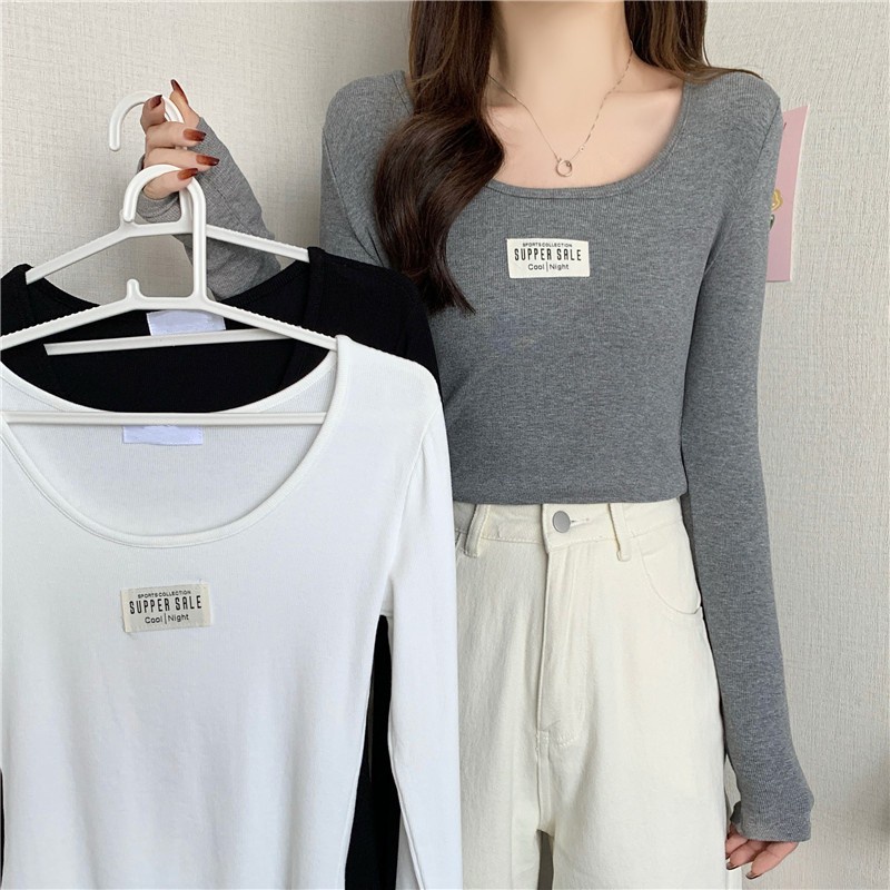 NRVP Áo Thun Nữ Dài Tay Dáng Rộng Màu Trơn Phong Cách Hàn Quốc Mới