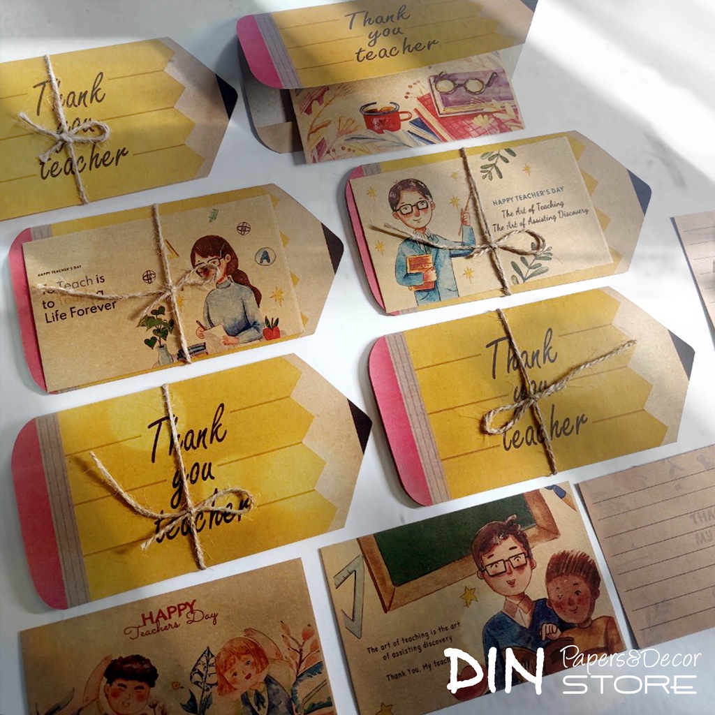 Thiệp Handmade tặng Giáo viên - Mừng ngày nhà giáo Việt Nam 20-11 - Pencil Kraft Card kiểu dáng bút chì- DIN Store