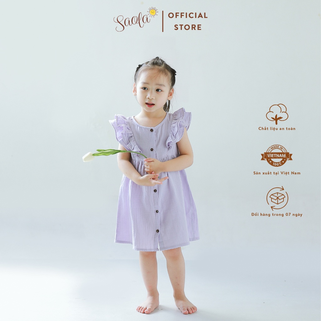 Váy Bé Gái Tay Bèo Nhún Xinh Xắn Chất Liệu Muslin Cao Cấp - DARINE DRESS - DRM025 - SAOLA KIDS CLOTHING