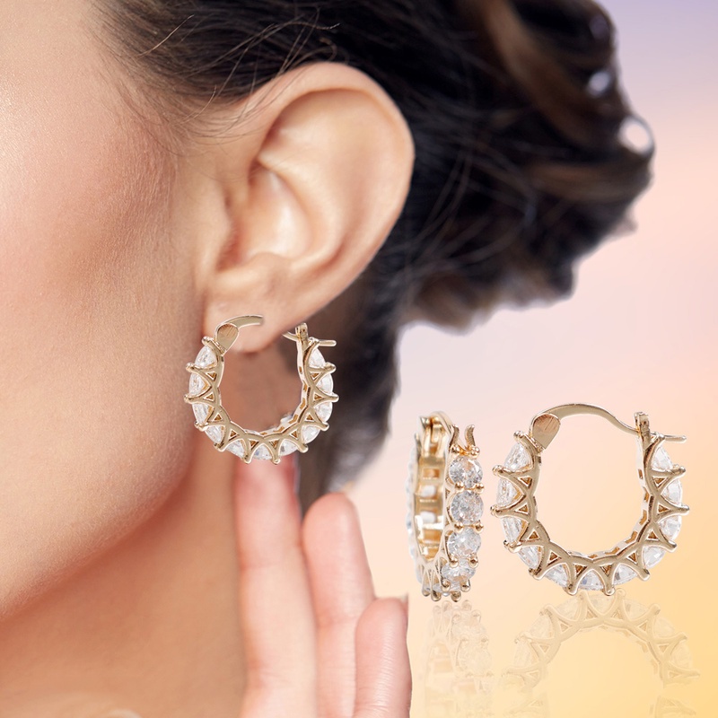 Bông Tai Tròn Đính Đá Zircon Đơn Giản Phong Cách Hàn Quốc Cho Nữ