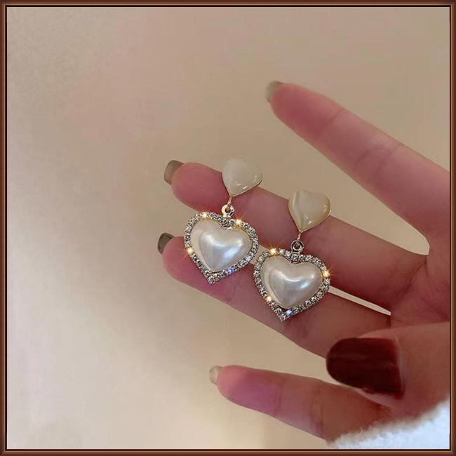 Khuyên Tai Hình Trái Tim Đính Đá Opal Sang Trọng Cho Nữ