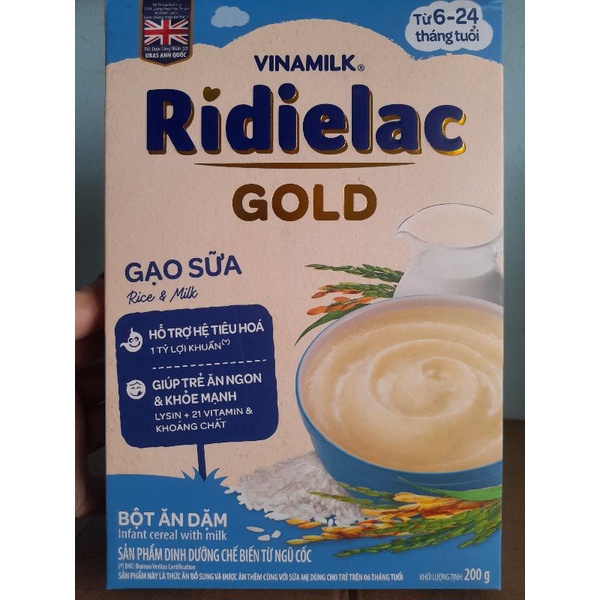 Bột ăn dăm Ridielac gold gạo sữa hộp giấy 200g