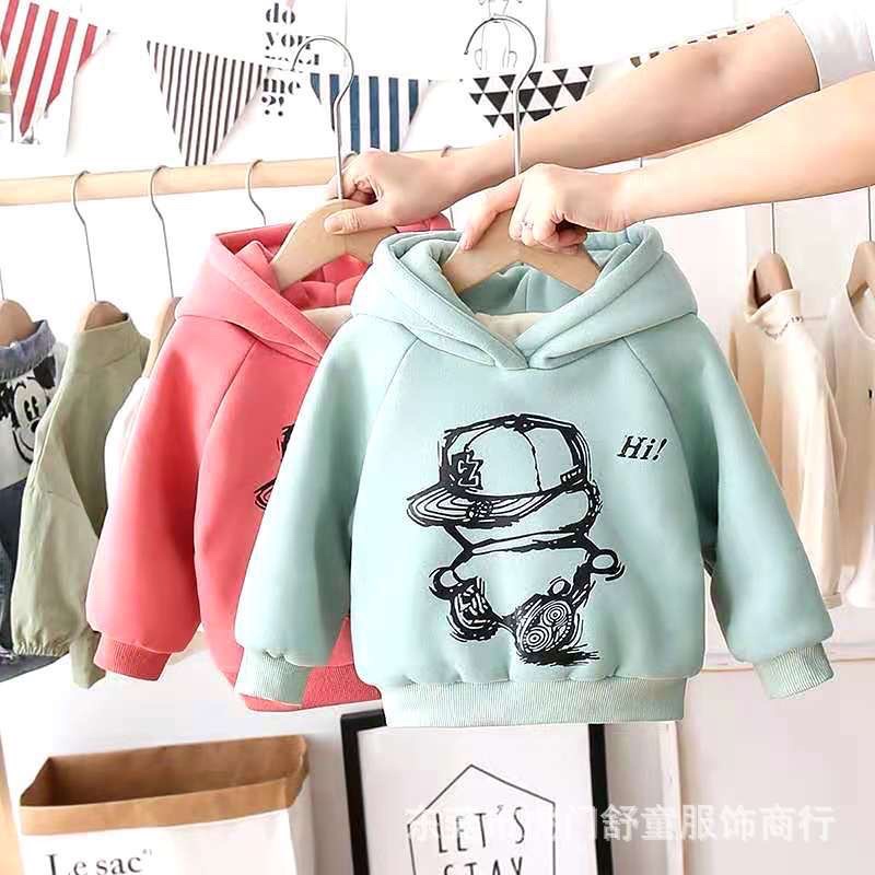 AN03_9-20kg Áo nỉ lót lông mỏng, áo Hoodie unnisex in hình ngộ nghĩnh cho bé trai bé gái