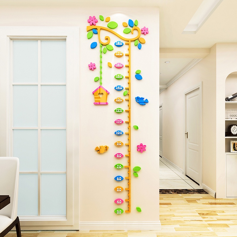 Lồng chim ong cây nho thước đo chiều cao 3D acrylic dán tường phòng ngủ trẻ em nhà trẻ mẫu giáo trang trí nhà đo chiều cao dán tường