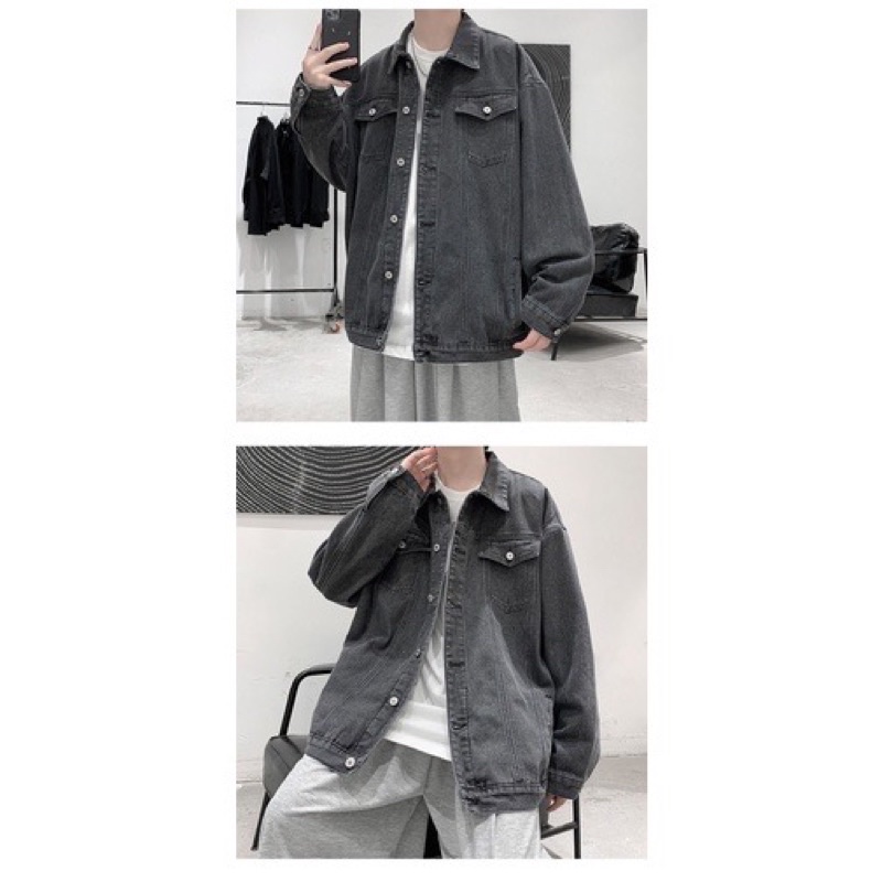 Áo Khoác Jeans Nam Nữ Màu Xanh Và Xám From Rộng Dáng Suông Phong Cách Hàn Quốc, Thời Trang Unisex