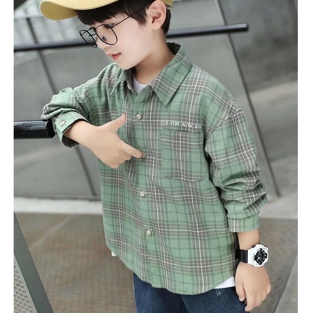 Áo sơ mi BXPB tay dài dáng rộng thoải mái thời trang cho bé trai 3-15 tuổi
