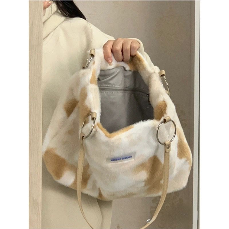 Túi Tote Đeo Vai Một Bên Vai Cỡ Lớn Bằng Lông Thỏ Màu Nhuộm Gradient