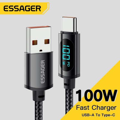 Cáp sạc nhanh ESSAGER 7A 100W USB sang Type C có màn hình kỹ thuật số cho Samsung Realme