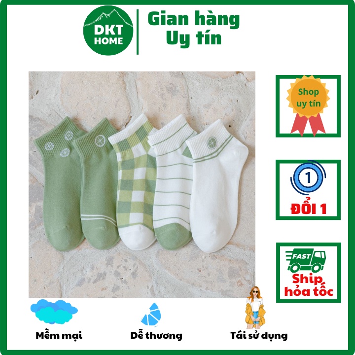 DKT HOME Tất Vớ nữ cổ ngắn vintage Hàn, vớ nữ cổ thấp dễ thương dùng cả tuần, chất liệu mềm mại thoáng mát thời trang