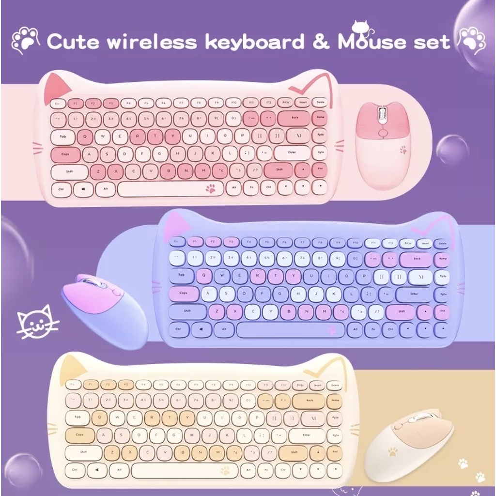 [TẶNG LÓT CHUỘT] Bộ bàn phím không dây & chuột Silent MOFii Geezer Cute Cat dành cho Laptop, i pad, PC v.v