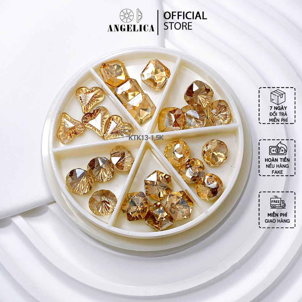 Đá khối nail khay tròn mix hình trang trí móng ANGELICA KTK 36 và 24 Viên