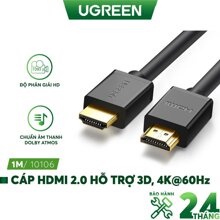 Cáp HDMI 2.0 Tròn Dẻo Hỗ Trợ 4K Ugreen HD104 Chính Hãng bh 18 tháng 1 đổi 1