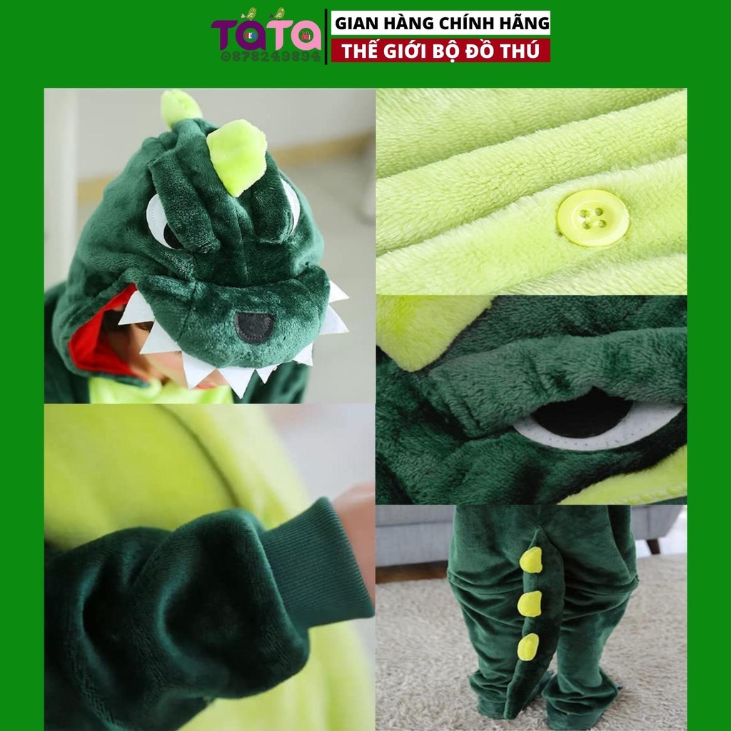 Bộ đồ hình thú KHỦNG LONG XANH cho bé ,bộ đồ liền thân nhiều màu cho bé Trai bé Gái loại CAO CẤP TA4