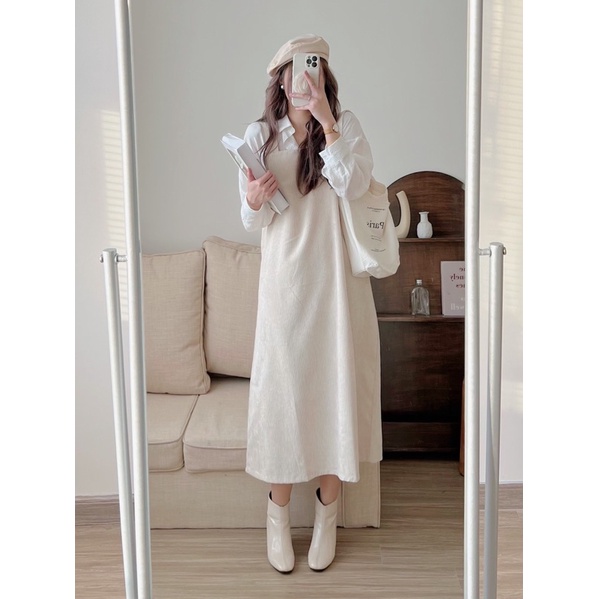 [Ảnh thật/Video]Yếm nhung Yakun mới thiết kế dáng dài Hàn Quốc Váy hai dây dáng basic