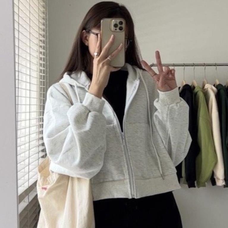 [Big sale] Áo Khoác Hoodie Croptop Nữ Dáng Ngắn Chất Nỉ Ngoại Tay Bồng, Ảnh Thật❤️Áo Crt Lửng Có Mũ Chất Nỉ Bông Dày Mịn | BigBuy360 - bigbuy360.vn