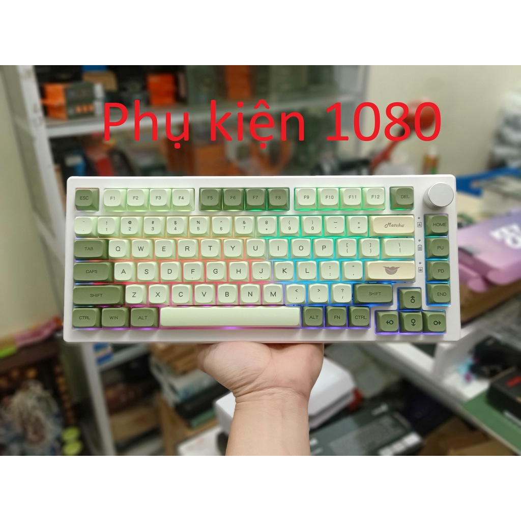 Fuhlen H75S RGB 3-MODE/ HOTSWAP/ GASKET/ MẠCH XUÔI buid từ kít lên - keycap Matcha, JSA,  bảo hành 12 tháng