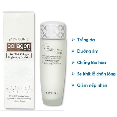 (CHÍNH HÃNG) Sữa dưỡng trắng da dưỡng ẩm chống lão hóa chiết xuất collagen 3W Clinic Hàn Quốc 150ml