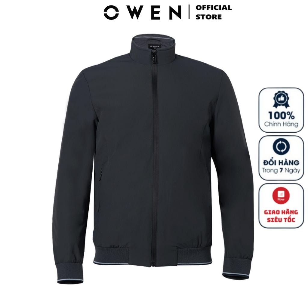 Áo khoác gió Nam Owen JK220721 Jacket 2 lớp dáng suông cổ trụ bo tay và gấu màu ghi trơn vải polyester Cao Cấp bền màu