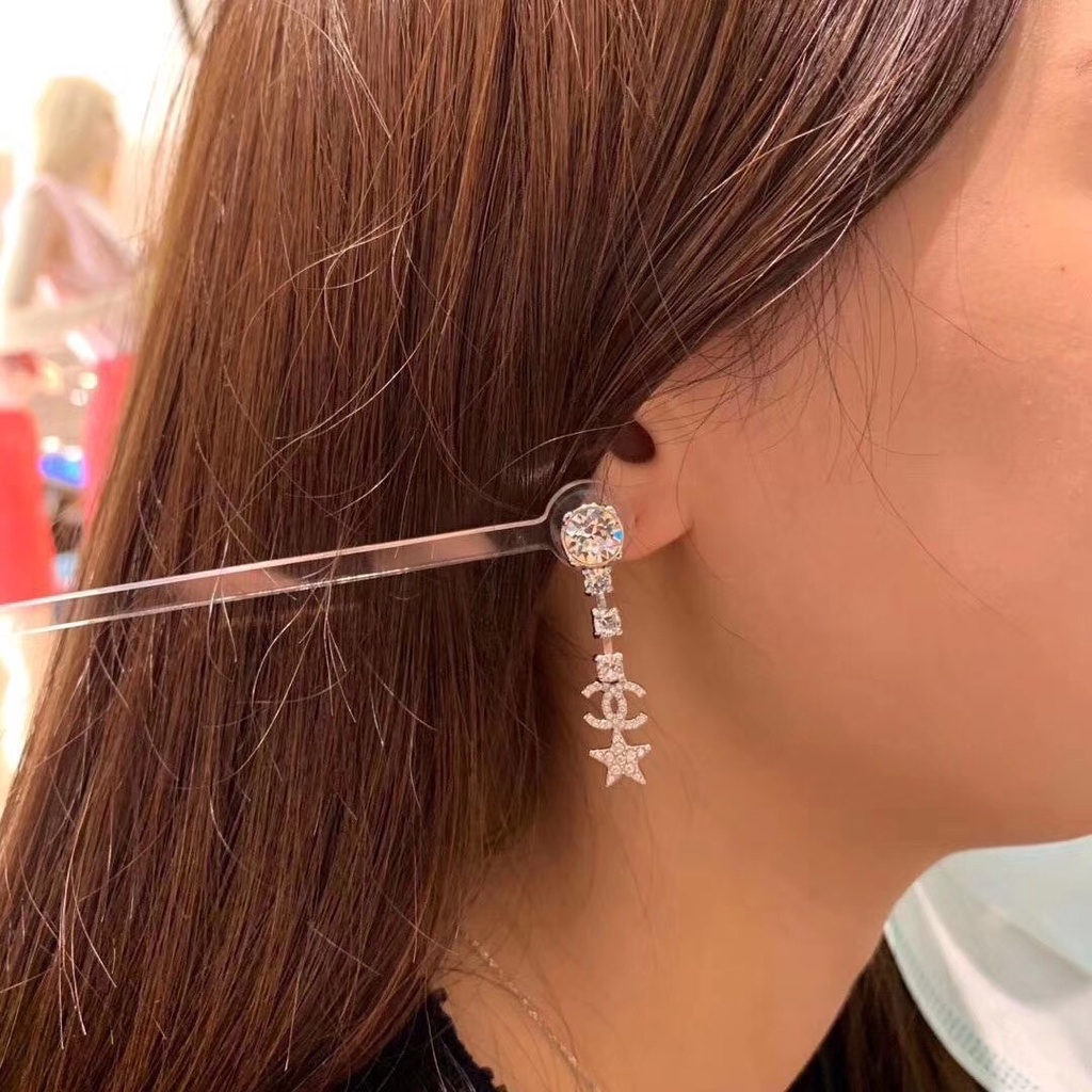 Đôi Bông Tai Mạ Bạc 925 Hình Ngôi Sao / Chữ C Thời Trang