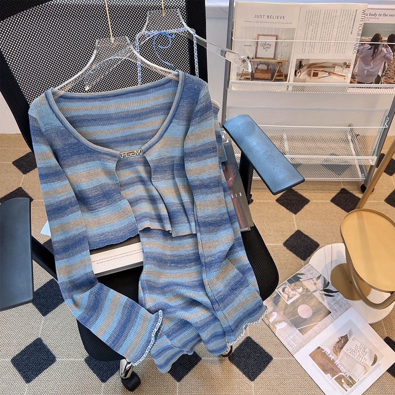 Set Áo Khoác Len Phối Màu Kèm Đầm Yếm Body Siêu Xinh Hàng Quảng Châu Cao Cấp