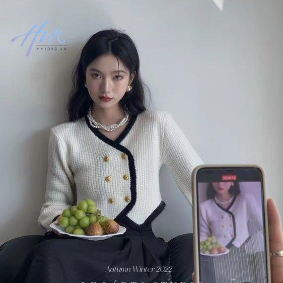 Lelart Áo Sweater Ngắn Mùa Thu Hai Hàng Nút Cài Phong Cách Hoàng Gia Pháp Cao Cấp Mới Cho Nữ