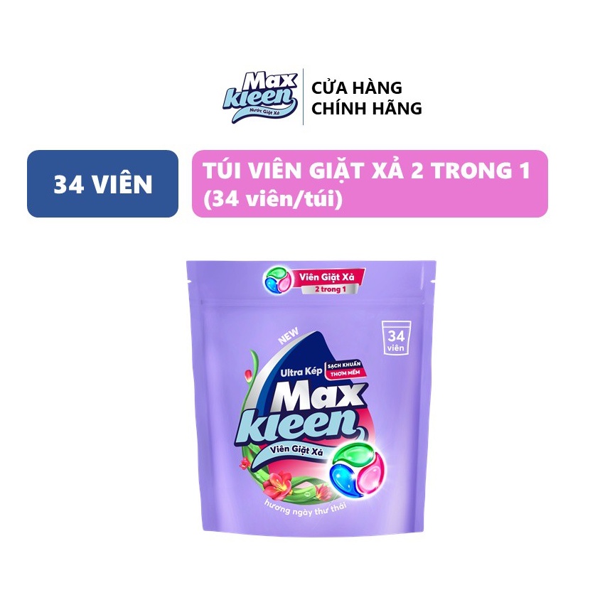 Túi Viên Giặt Xả MaxKleen 2 Trong 1 (34 Viên/Túi)