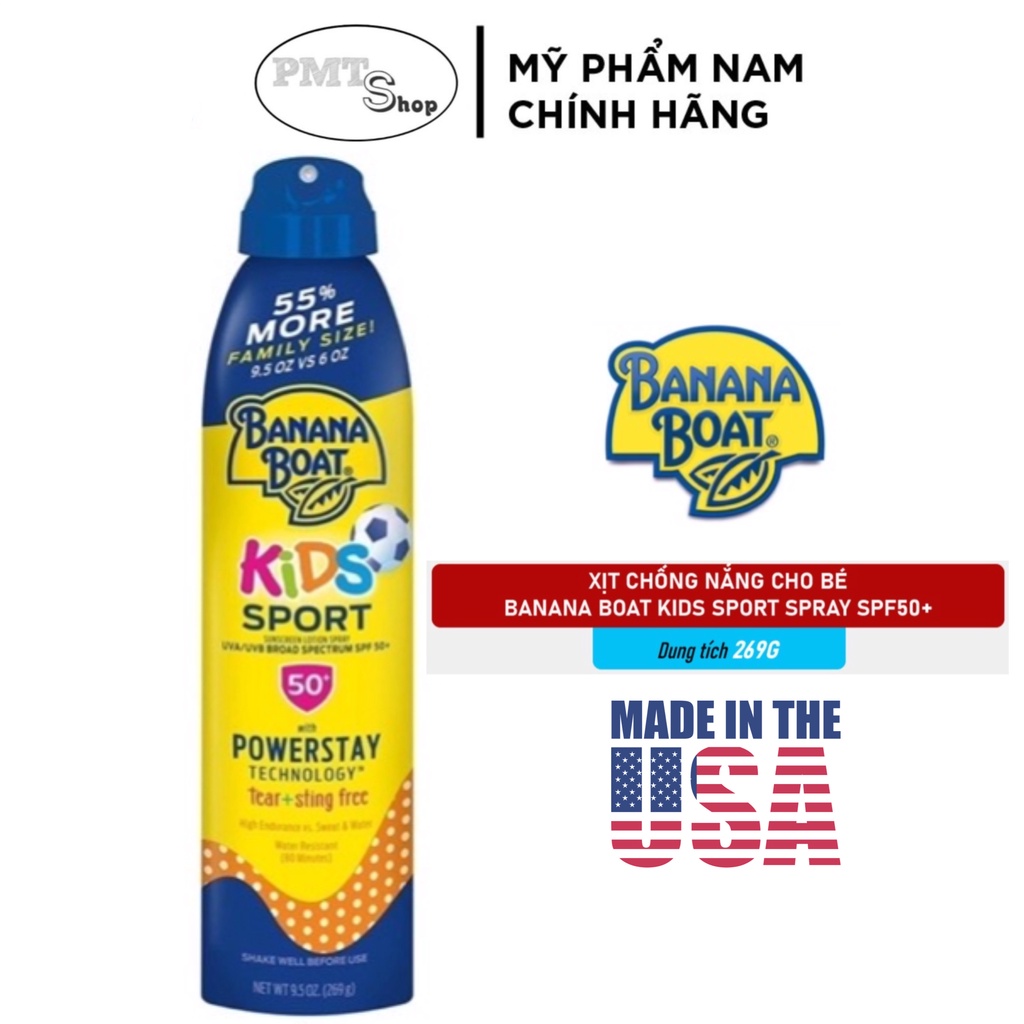 Kem xịt chống nắng trẻ em Banana Boat KIDS Sport Sunscreen Spray SPF50+