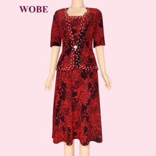 Đầm dạ hội trung niên dự tiệc sang trọng vải kim tuyến nhũ kim sa tặng mẹ co giãn bigsize 80kg DN07 - WB WOMAN & BEAUTY