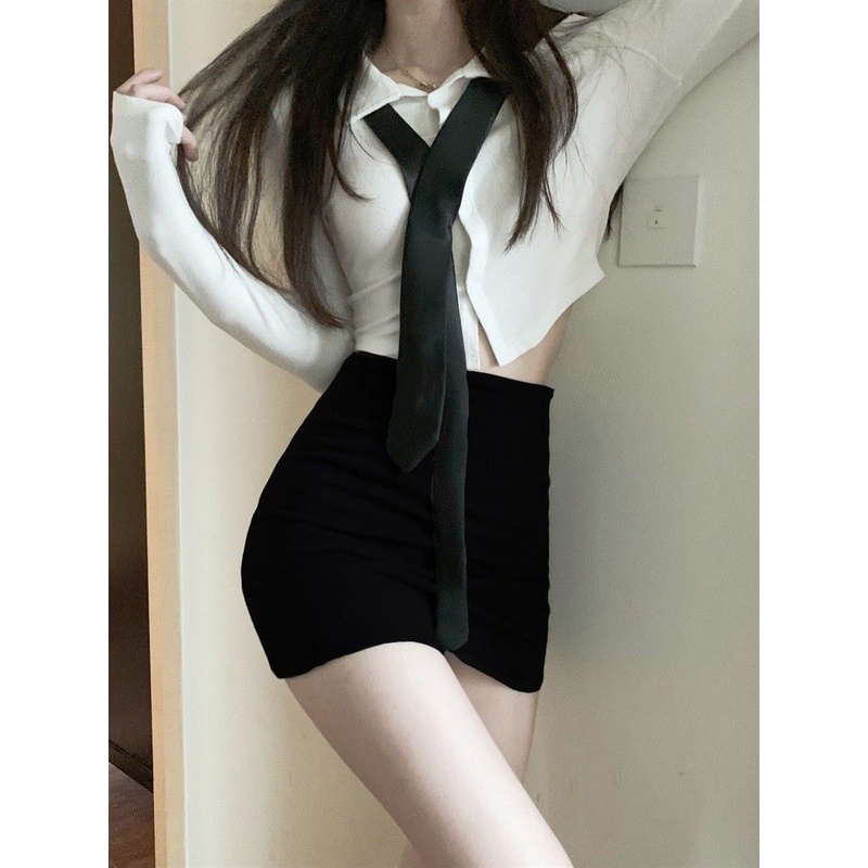 Set Áo Sơ Mi Trắng Tay Dài Phối Chân Váy Dài Ôm Dáng Thời Trang Công Sở Thanh Lịch Cho Nữ