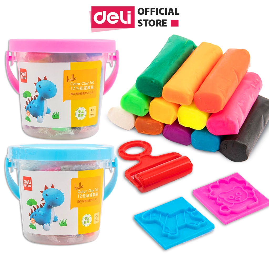 Hộp Đất Nặn Bột Mì Deli 24 Màu Cho Bé Kèm Khuôn Và Hộp - Đồ Chơi An Toàn Cho Trẻ Nhỏ, Không Dính Tay