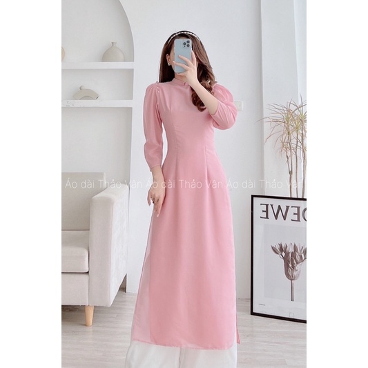 Áo dài voan tơ thiết kế tay bồng đính ngọc 3 màu tay lỡ, 4 tà -AV002