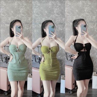ĐẦM BODY CỔ YẾM PHỐI KHOEN DÂY BUỘC DÁNG NGẮN CHẤT XỐP XỊN N03