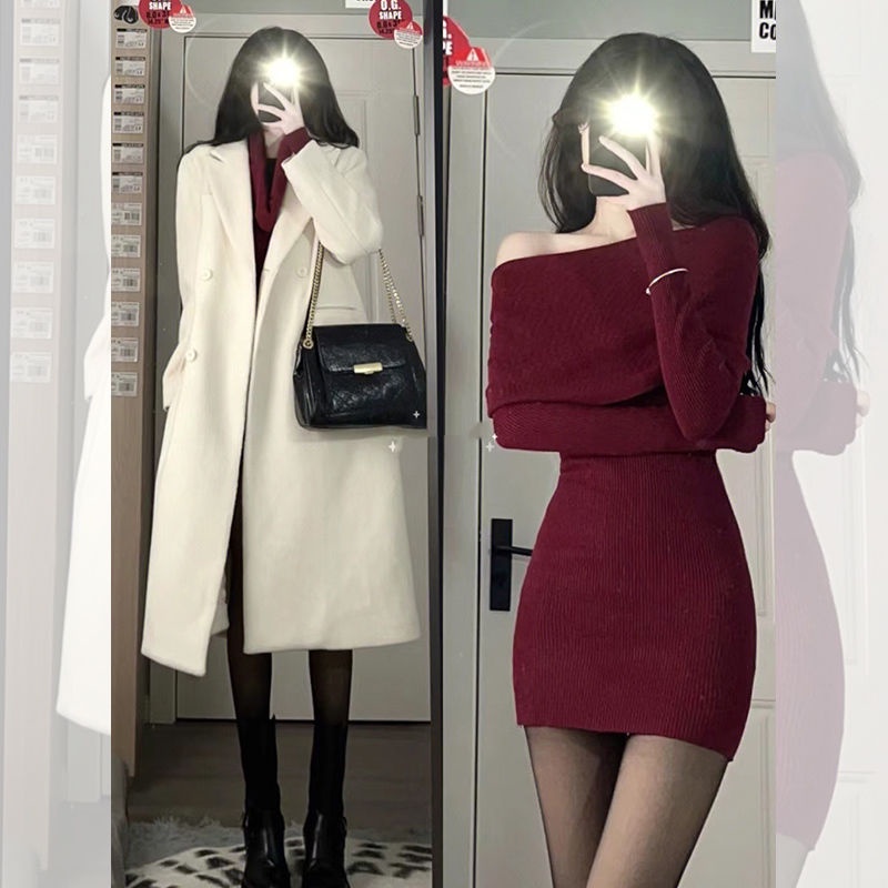 Đầm Đỏ Ôm Eo Hở Vai Thời Trang Thu Đông 2022