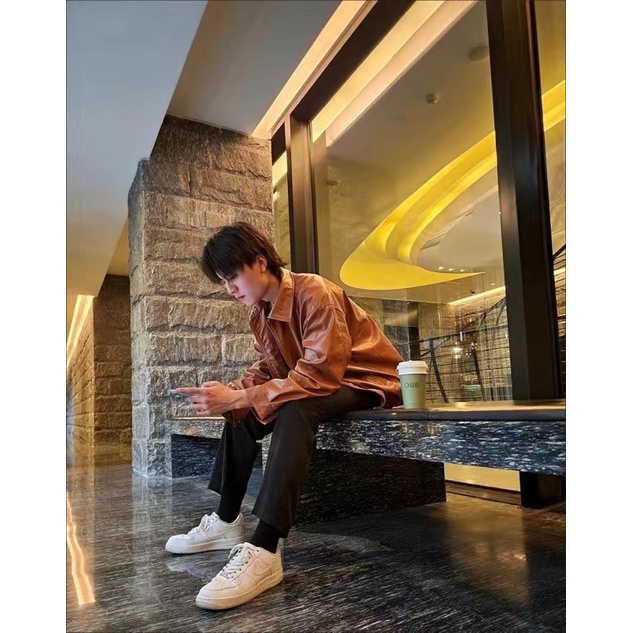 Áo khoác da trơn dáng bomber unisex