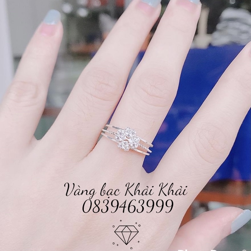 nhẫn nữ cỏ 4 lá bạc ta , nhẫn cỏ 4 lá 3 trong 1 - vàng bạc khải khải - trang sức bạc 9999