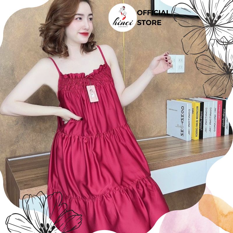 Đầm ngủ 2 dây, váy ngủ bigsize kèm quần mặc nhà lụa latin 3 tầng [DN75]