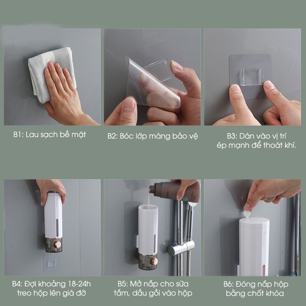 Hộp Đựng Sữa Tắm, Dầu Gội, Nước Rửa Tay Treo Tường Ấn Nhả Thông Minh