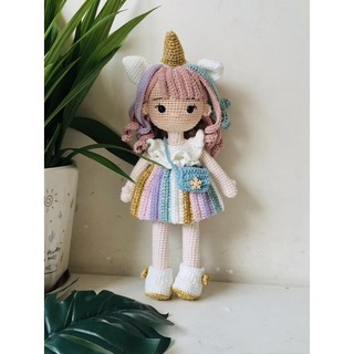 búp bê len HandMade (có sẵn) Sofia  (len catona và jeans) búp bê len Unicorn