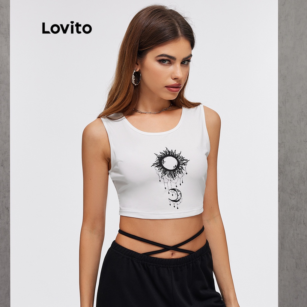 Áo thun Lovito L20D1088 in hình cơ bản (màu trắng)