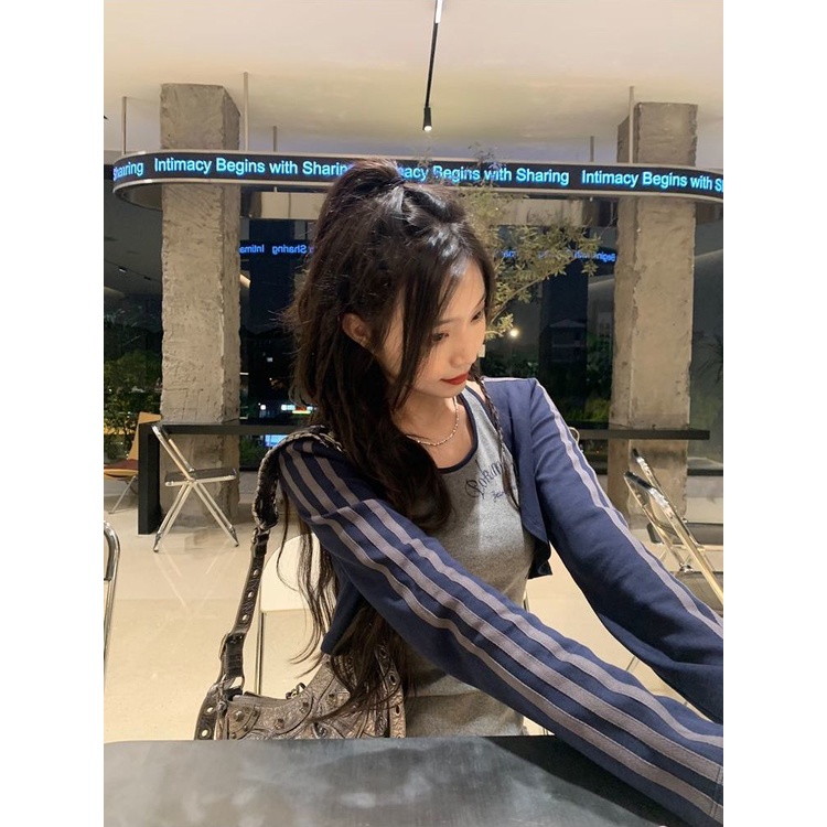 Jiashucheng Đầm Dài Tay Cổ Yếm Họa Tiết Kẻ Sọc Kèm Khăn Choàng Ôm Dáng Thời Trang Cho Nữ