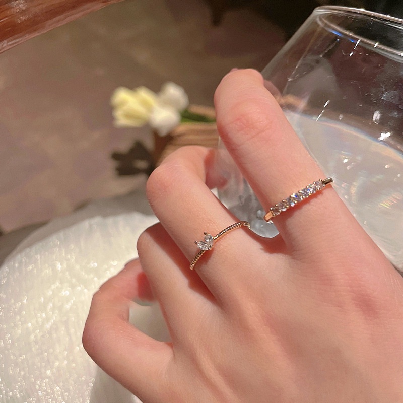 Set 2 Nhẫn Hở Mạ Vàng Trang Trí Hình Trái Tim Đính Đá Sang Trọng Cho Nữ