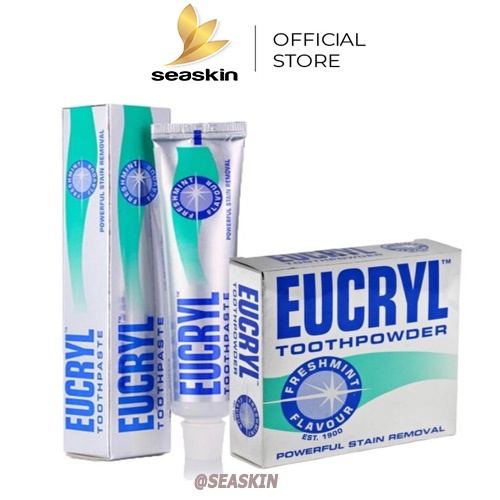 Kem đánh răng Eucryl 62g và Bột tẩy trắng răng Eucryl 50g nhập khẩu Anh quốc