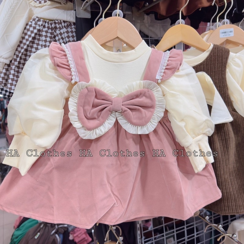 Set váy nhung tay bồng cao cấp cho bé gái