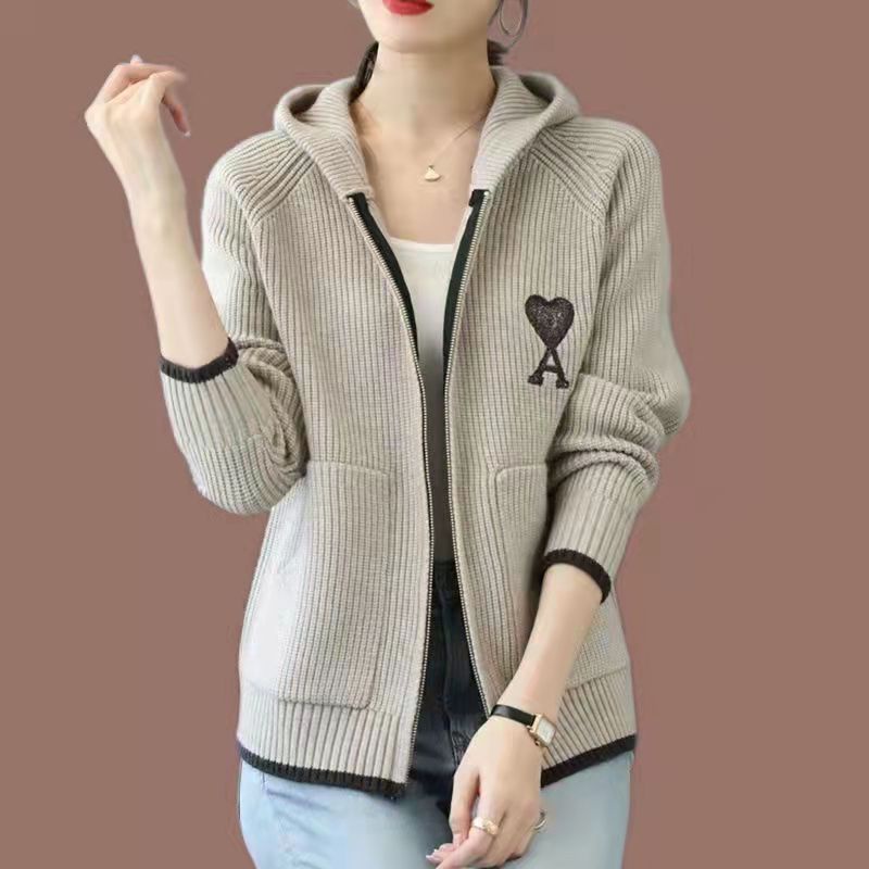Áo Khoác Sweater Có Mũ Trùm Phối Khóa Kéo Thời Trang Thu Đông 2022