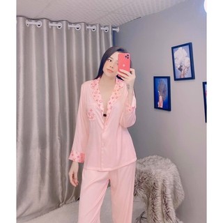 BỘ LỤA PYJAMA L.V HỒNG CAO CẤP