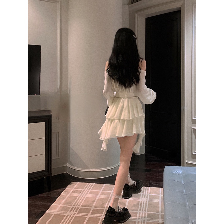 Đầm Ngắn Tay Dài Màu Trơn Thời Trang Mùa Thu Hàn Quốc 2022 Dành Cho Nữ