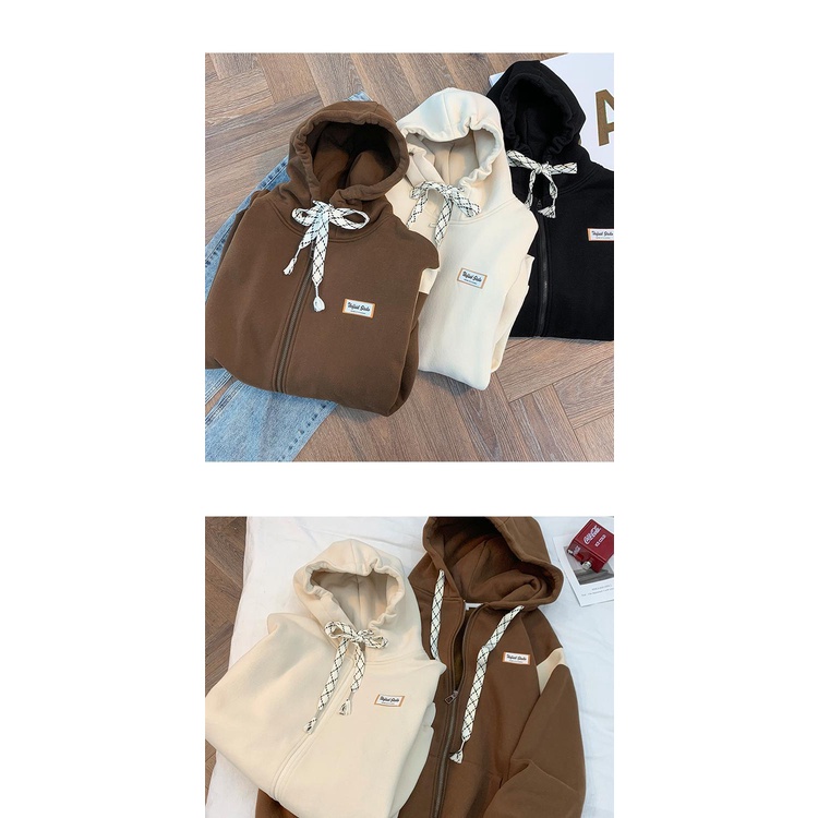 Áo Khoác Hoodie Dáng Rộng Cỡ Lớn Phối Dây Cá Tính