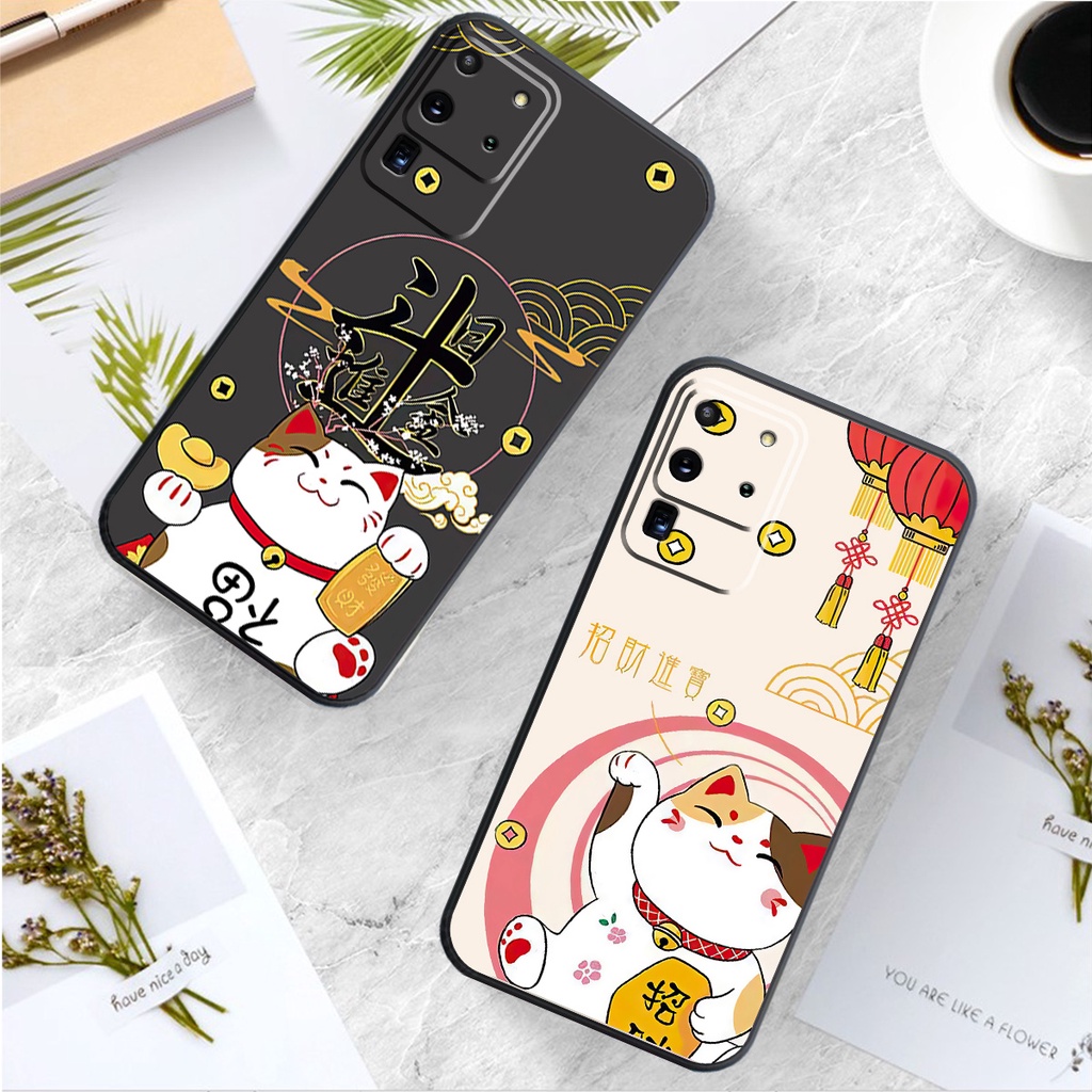 Ốp Lưng Cạnh Vuông, Bảo Vệ Cam. Samsung S20 ULTRA Mèo Thần Tài May MẮn