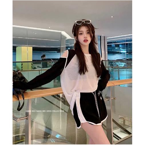 Jiashucheng Áo Thun Tay Dài Dáng Rộng In Họa Tiết Màu Sắc Retro Phong Cách Hàn Quốc Thời Trang Cho Nữ